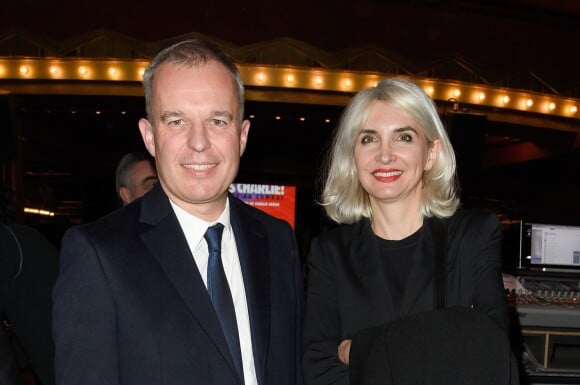 François de Rugy (président de l'Assemblée nationale) et sa femme Séverine Servat (journaliste à Gala) - Hommage " Etre Toujours Charlie ! De la Mémoire au Combat" aux Folies Bergère à Paris le 6 janvier 2018 pour l'anniversaire des 3 ans de l'attaque terroriste contre l'hebdomadaire satyrique Charlie Hebdo en 2015. © Coadic Guirec/Bestimage