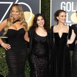 Emma Stone, Billie Jean King, America Ferrera, Natalie Portman, Mariah Carey sur le tapis rouge de la 75ème cérémonie des Golden Globe Awards au Beverly Hilton à Los Angeles, le 7 janvier 2018.