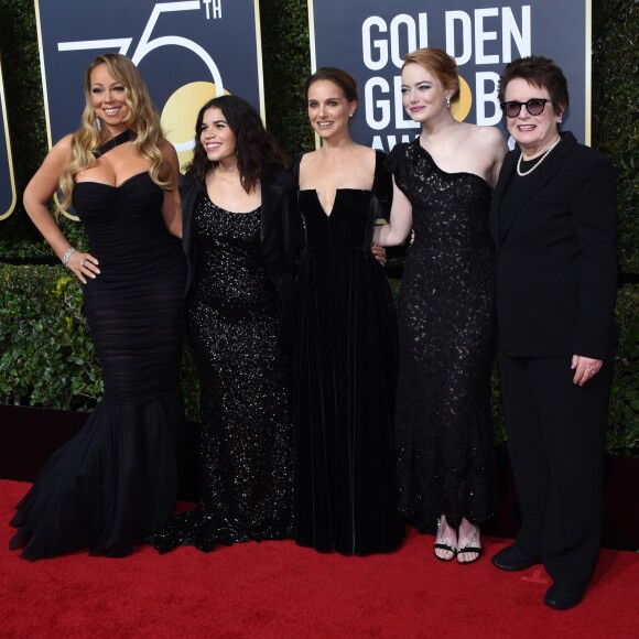 Mariah Carey, America Ferrera, Natalie Portman, Emma Stone, Billie Jean King sur le tapis rouge de la 75ème cérémonie des Golden Globe Awards au Beverly Hilton à Los Angeles, le 7 janvier 2018. © Chris Delmas/Bestimage