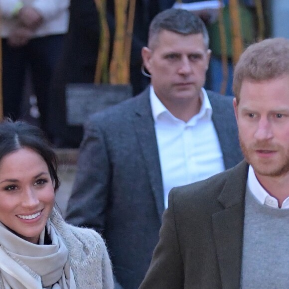 Le prince Harry et sa fiancée Meghan Markle quittent la station de radio Reprezent à Londres le 9 janvier 2018.