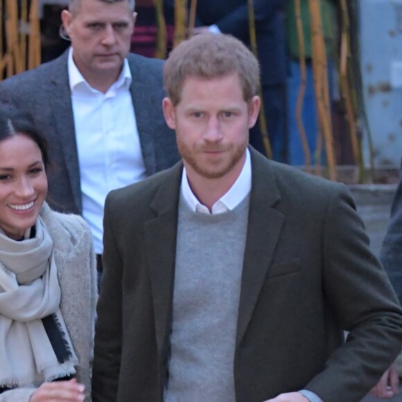 Le prince Harry et sa fiancée Meghan Markle quittent la station de radio Reprezent à Londres le 9 janvier 2018.