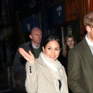 Le prince Harry et sa fiancée Meghan Markle quittent la station de radio Reprezent à Londres le 9 janvier 2018.