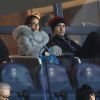 Javier Pastore et sa compagne Chiara Picone - Célébrités dans les tribunes du parc des princes lors du match de football de ligue 1, Paris Saint-Germain (PSG) contre Dijon Football Côte-d'Or (DFCO), à Paris, France, le 17 janvier 2018.