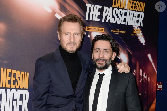 Liam Neeson et le réalisateur Jaume Collet-Serra - Avant-première du film "The Passenger" au cinéma l'UGC Normandie à Paris, France, le 16 janvier 2018. © Coadic Guirec/Bestimage