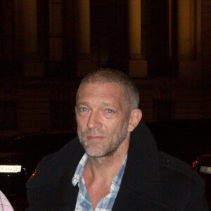 Vincent Cassel et Tina Kunakey arrivent au Grand Palais pour le défilé de mode Haute Couture printemps-été 2018 "Alexandre Vauthier". Paris le 23 janvier 2018.