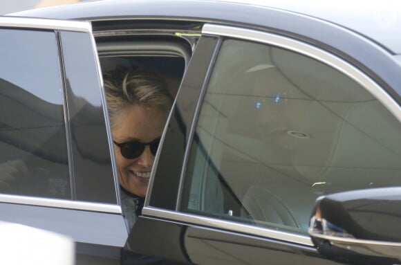 Sharon Stone embrasse son nouveau compagnon à l'aéroport international John-F.-Kennedy (JFK) de New York City, New York, Etats-Unis, le 21 janvier 2018. US actress Sharon Stone kisses her new boyfriend inside a car before to take a plane at JFK airport in New York, NY, USA, on January 21, 2018.21/01/2018 - New York