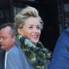 Sharon Stone quitte l'émission "Good Morning America à New York le 18 janvier 2018. New York, NY - Actress Sharon Stone is seen exiting "Good Morning America" in New York City looking warm in a gray coat paired with a fuzzy scarf and knee high boots.18/01/2018 - New York