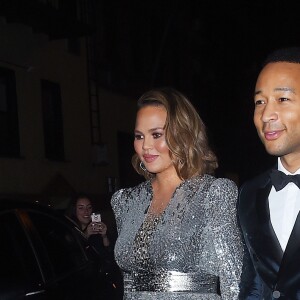 John Legend et sa femme Chrissy Teigen enceinte se rendent à la 60ème cérémonie des Grammy Awards au Madison Square Garden à New York, le 28 janvier 2018.