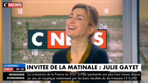 Julie Gayet évoquant à demi-mot sa relation avec François Hollande dans "La Matinale" sur CNews le 30 janvier 2018