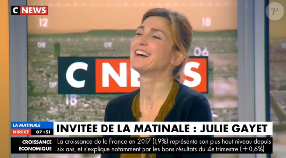 Julie Gayet sur le plateau de "La Matinale" sur CNews le 30 janvier 2018