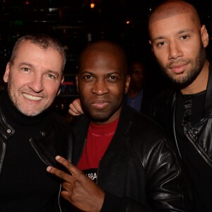 Exclusif - L'humoriste Maxime (Maxime Van Laer), le chanteur Yannick (Yannick M'Bolo) et Xavier Delarue - Soirée de l'Agence artistique GOA au restaurant La Gioia à Paris, France, le 5 février 2018. © Rachid Bellak/Bestimage