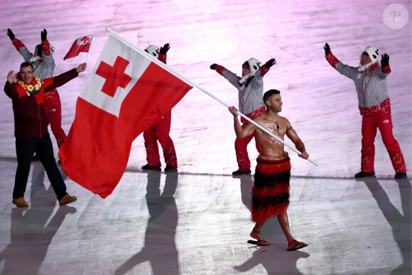 La délégation du Tonga - Cérémonie d'ouverture des Jeux Olympiques d'hiver à Pyeongchang en Corée du sud le 9 février 2018.