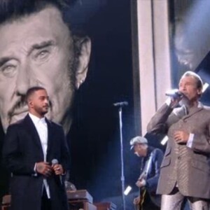 Slimane et Florent Pagny - Hommage à Johnny Hallyday aux Victoires de la musique, le 9 février 2018 à la Seine Musicale.