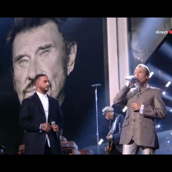 Slimane et Florent Pagny - Hommage à Johnny Hallyday aux Victoires de la musique, le 9 février 2018 à la Seine Musicale.