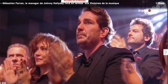 Sebastien Farran, ému aux larmes lors de l'hommage à Johnny Hallyday aux Victoires de la Musique le 9 février 2018.