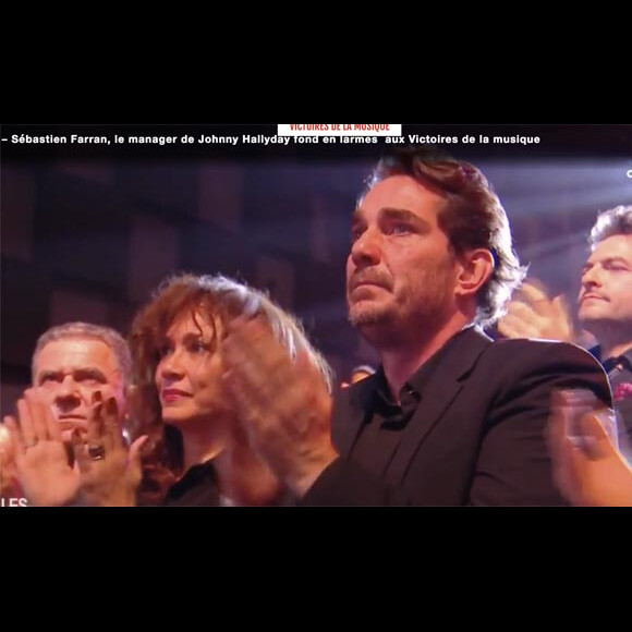 Sebastien Farran, ému aux larmes lors de l'hommage à Johnny Hallyday aux Victoires de la Musique le 9 février 2018.