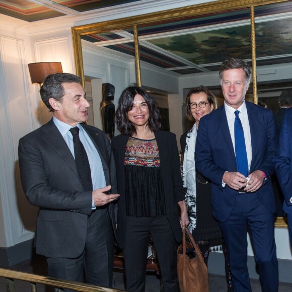 Semi-exclusif - Nicolas Sarkozy, Pauline Delpech, Sébastien Bazin, Christophe Castaner, Frédéric Lemos - Vente aux enchères au profit de la campagne "Guérir le cancer de l'enfant" au Pavillon Ledoyen à Paris le 13 février 2018. L'intégralité des dons effectués à l’occasion de cette soirée ira au profit de la campagne "Guérir le cancer de l’enfant au 21ème siècle de la Fondation Gustave Roussy". F. Lemos, le père du petit Noé décédé il y a quatre ans d'un cancer du cerveau, avait fait afficher le visage de son fils sur la Tour Montparnasse pour tout le mois de septembre. Depuis, son combat est devenu cette grande campagne dont N. Sarkozy est le parrain cette année. © Cyril Moreau/Bestimage13/02/2018 - Paris