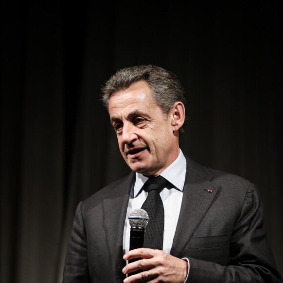 Semi-exclusif - Nicolas Sarkozy - Vente aux enchères au profit de la campagne "Guérir le cancer de l'enfant" au Pavillon Ledoyen à Paris le 13 février 2018. L'intégralité des dons effectués à l’occasion de cette soirée ira au profit de la campagne "Guérir le cancer de l’enfant au 21ème siècle de la Fondation Gustave Roussy". F. Lemos, le père du petit Noé décédé il y a quatre ans d'un cancer du cerveau, avait fait afficher le visage de son fils sur la Tour Montparnasse pour tout le mois de septembre. Depuis, son combat est devenu cette grande campagne dont N. Sarkozy est le parrain cette année. © Cyril Moreau/Bestimage13/02/2018 - Paris