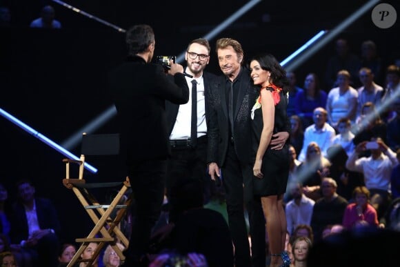 Exclusif - Nikos Aliagas, Christophe Willem, Johnny Hallyday et Jenifer Bartoli - Enregistrement de l'émission Spécial Johnny Hallyday, "Johnny, la soirée événement", diffusée sur TF1 en prime-time le 20 décembre 2014.