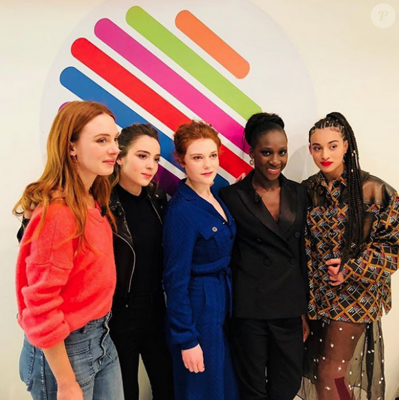 Laetitia Dosch, Garance Marillier, Iris Bry, Eye Haidara et Camélia Jordana sur le plateau de l'émission Quotidien. Février 2018.