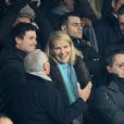  Margarita-Louis Dreyfus, avec son fils Kyril, se joignait à Frank McCourt et Jacques-Henri Eyraud dans les tribunes du Parc des Princes lors du match de Ligue 1 PSG - OM (3-0), à Paris le 25 février 2018.  