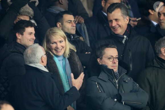 Margarita-Louis Dreyfus, avec son fils Kyril, se joignait à Frank McCourt et Jacques-Henri Eyraud dans les tribunes du Parc des Princes lors du match de Ligue 1 PSG - OM (3-0), à Paris le 25 février 2018. 