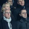 Margarita-Louis Dreyfus, avec son fils Kyril, se joignait à Frank McCourt et Jacques-Henri Eyraud dans les tribunes du Parc des Princes lors du match de Ligue 1 PSG - OM (3-0), à Paris le 25 février 2018. 