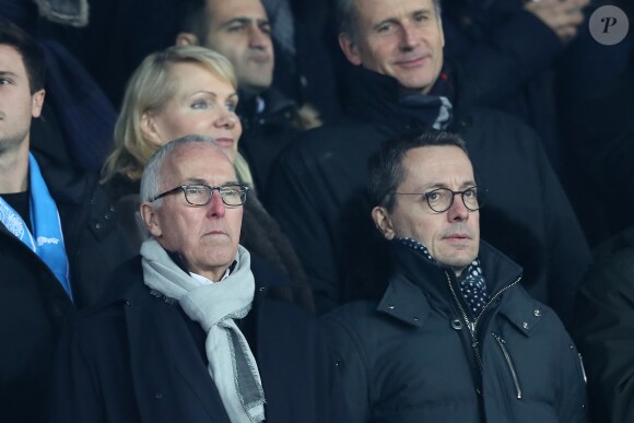 Margarita-Louis Dreyfus, avec son fils Kyril, se joignait à Frank McCourt et Jacques-Henri Eyraud dans les tribunes du Parc des Princes lors du match de Ligue 1 PSG - OM (3-0), à Paris le 25 février 2018. 