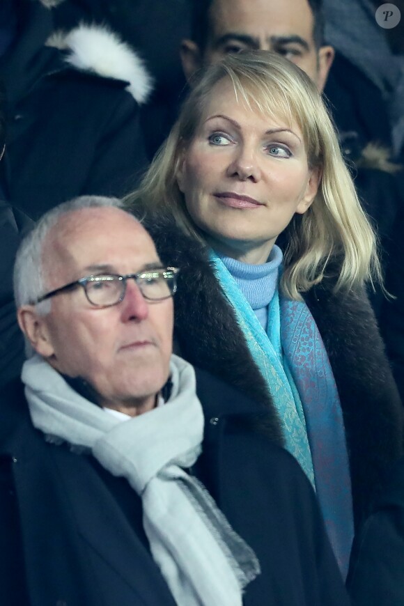 Margarita-Louis Dreyfus, avec son fils Kyril, se joignait à Frank McCourt et Jacques-Henri Eyraud dans les tribunes du Parc des Princes lors du match de Ligue 1 PSG - OM (3-0), à Paris le 25 février 2018. 