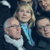 Margarita-Louis Dreyfus, avec son fils Kyril, se joignait à Frank McCourt et Jacques-Henri Eyraud dans les tribunes du Parc des Princes lors du match de Ligue 1 PSG - OM (3-0), à Paris le 25 février 2018. 