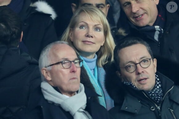 Margarita-Louis Dreyfus, avec son fils Kyril, se joignait à Frank McCourt et Jacques-Henri Eyraud dans les tribunes du Parc des Princes lors du match de Ligue 1 PSG - OM (3-0), à Paris le 25 février 2018. 