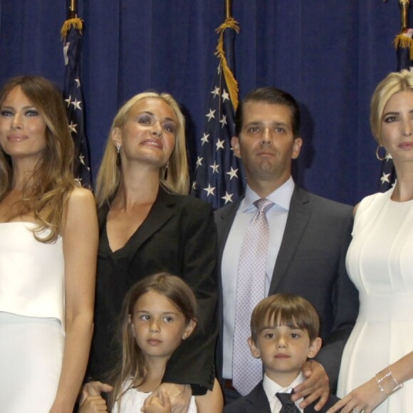 Donald Trump, Donald Trump Jr., Barron Trump, Melania Trump, Ivanka Trump, Tiffany Trump - Donald Trump se déclare candidat à l'investiture républicaine pour la présidentielle de 2016 lors d'une conférence à New York, le 16 juin 2015.