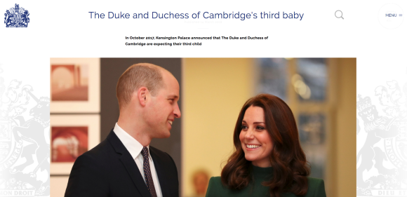 Une page dédiée a été créée en mars 2018 sur le site de la monarchie britannique à l'approche de la naissance du troisième enfant du prince William et de la duchesse de Cambridge.
