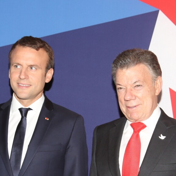 Le Président de la République Française, Emmanuel Macron, sa femme la Première dame Brigitte Macron (Trogneux), le président de la République de Colombie Juan Manuel Santos et sa femme la Première dame Clemencia Rodriguez - Le président de la République française et son homologue colombien lancent conjointement la saison de la Colombie en France avec un concert binational à la Philharmonie de Paris, France, le 23 juin 2017. © Sergi/Pool/Bestimage 