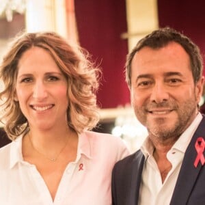 Exclusif - Bernard Montiel et Maud Fontenoy (enceinte) - Backstage de l'émission TV "Toujours ensemble, notre raison d'être" à l'occasion du Sidaction 2018 au Casino de Paris. Le 24 mars 2018 © Christophe Clovis-Cyril Moreau / Bestimage