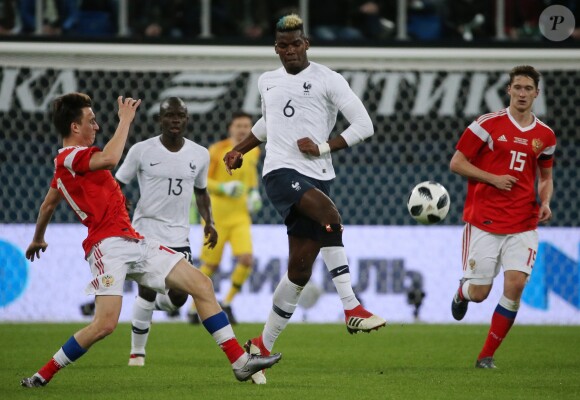 N'Golo Kanté et Paul Pogba - Match amical international de football, France contre Russie à Saint-Pétersbourg, Russie, le 27 mars 2018.