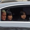 Laeticia Hallyday et ses filles Jade et Joy - Sorties de l'église de la Madeleine après les obsèques de Johnny Hallyday à Paris - Le 9 décembre 2017