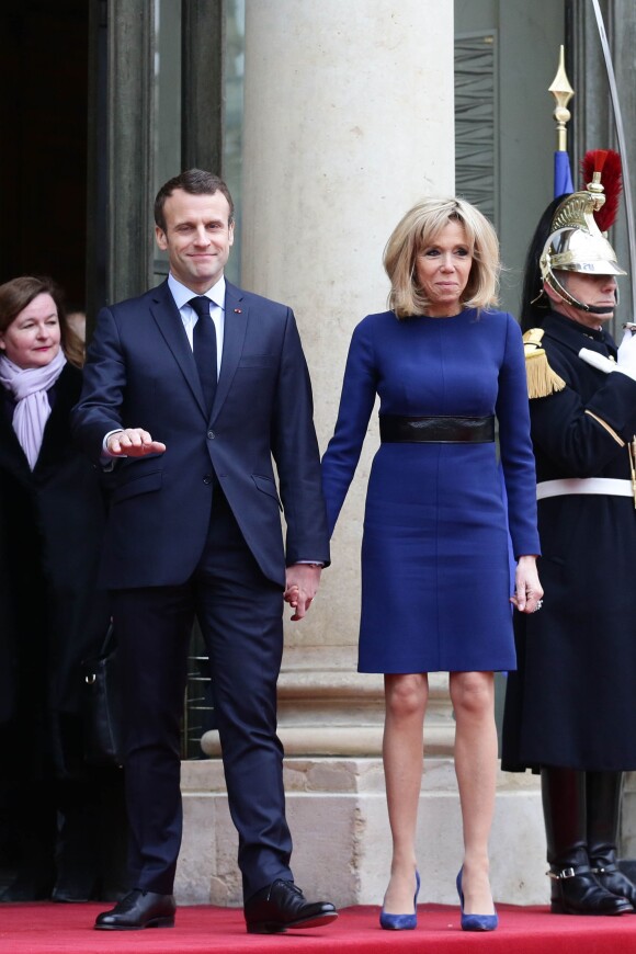 Nathalie Loiseau, Ministre auprès du ministre de l'Europe et des Affaires étrangères, chargée des Affaires européennes, le président Emmanuel Macron, La première dame Brigitte Macron - Le Président de la république et la première dame raccompagnent le Grand Duc et la Grande Duchesse du Luxembourg après leur entretien au palais de l'Elysée à Paris le 19 mars 2018. © Stéphane Lemouton / Bestimage