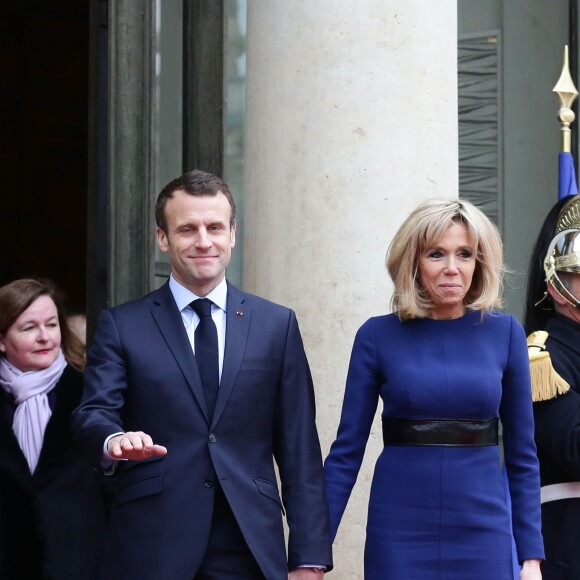 Nathalie Loiseau, Ministre auprès du ministre de l'Europe et des Affaires étrangères, chargée des Affaires européennes, le président Emmanuel Macron, La première dame Brigitte Macron - Le Président de la république et la première dame raccompagnent le Grand Duc et la Grande Duchesse du Luxembourg après leur entretien au palais de l'Elysée à Paris le 19 mars 2018. © Stéphane Lemouton / Bestimage