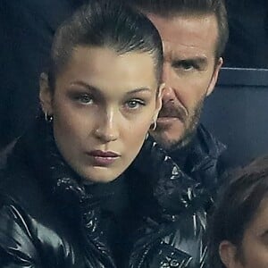 Bella Hadid - People lors du huitième de finale retour de Ligue des Champion, du Paris Saint-Germain contre le Real Madrid au Parc des Princes à Paris le 6 mars 2018. Le Real à remporté le match sur le score de 2 buts à 1. © Cyril Moreau/Bestimage