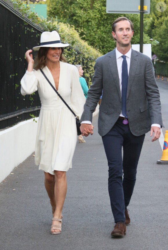 Pippa Middleton et son mari James Matthews à la sortie de Wimbledon à Londres, le 14 juillet 2017