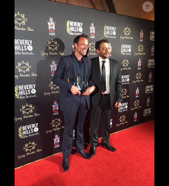 Fabrice Sopoglian et Nino Simone President lors de la 18ème édition du Beverly Hills Film Festival à l'hotel Roosevelt, le 8 avril 2018. Le documentaire "VIF the movie" retraçant le parcours de Christian Audigier a gagné 3 prix.