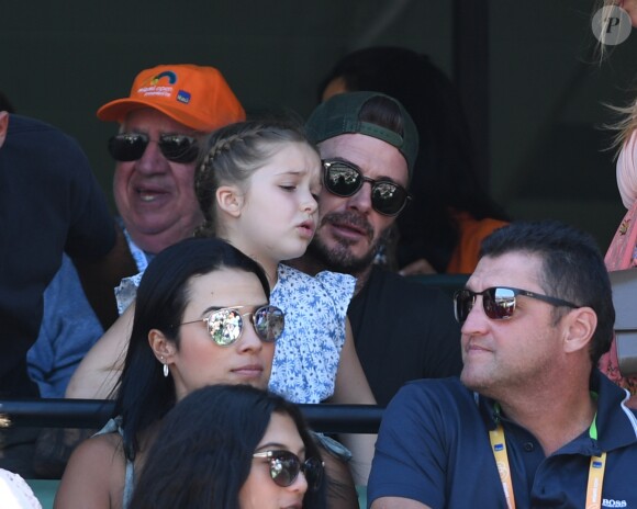 Harper Beckham, David Beckham - La famille Beckham assiste à la finale homme de l'Open de tennis de Miami le 1er avril 2018.