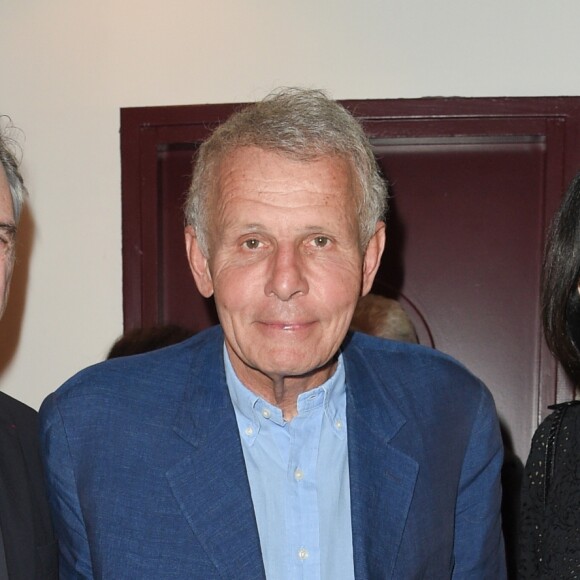 Patrick Poivre d'Arvor entre Olivier Lapidus et sa femme Yara - Générale du spectacle "Patrick et ses fantômes" au Casino de Paris, le 17 avril 2018. © Coadic Guirec/Bestimage