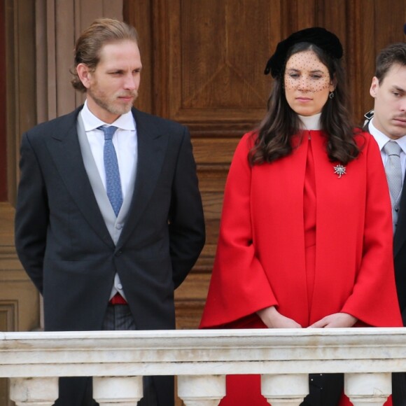 Andrea Casiraghi et Tatiana Santo Domingo au balcon du palais princier à Monaco le 19 novembre 2017 lors de la Fête nationale monégasque. Tatiana était alors enceinte de leur troisième enfant, Maximilian Rainier, né le 20 avril 2018 à Londres. © Olivier Huitel/Pool restreint Monaco//Bestimage