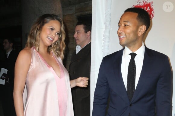 Chrissy Teigen enceinte et son mari John Legend au 35e gala annuel City Harvest à New York, le 24 avril 2018