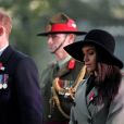 Meghan Markle et le prince Harry lors des commémorations de l'ANZAC Day à l'arc de Wellington à Londres le 25 avril 2018