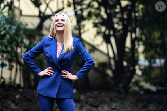 Michelle Hunziker lors de la présentation de l'émission "Vuoi Scommettere" à Milan. Le 3 mai 2018.