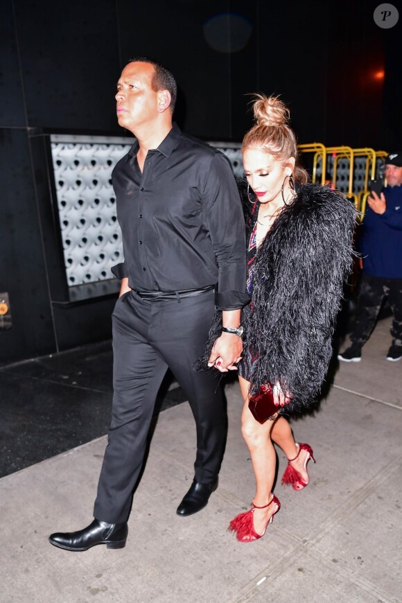 Jennifer Lopez et son compagnon Alex Rodriguez - Les célébrités arrivent au Up & Down Met Ball After-Party à New York, le 7 mai 2018