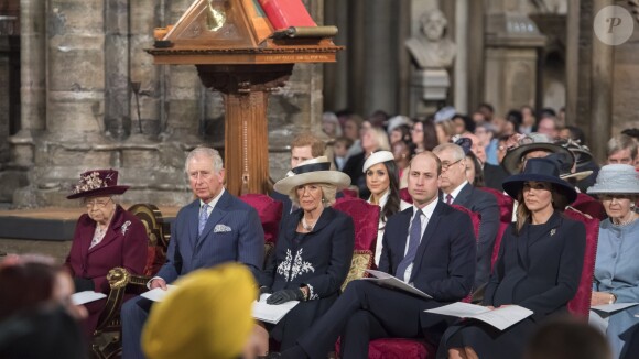 Meghan Markle et le prince Harry lors des célébrations du Commonwealth Day en présence de la reine Elizabeth II le 12 mars 2018 à Londres.